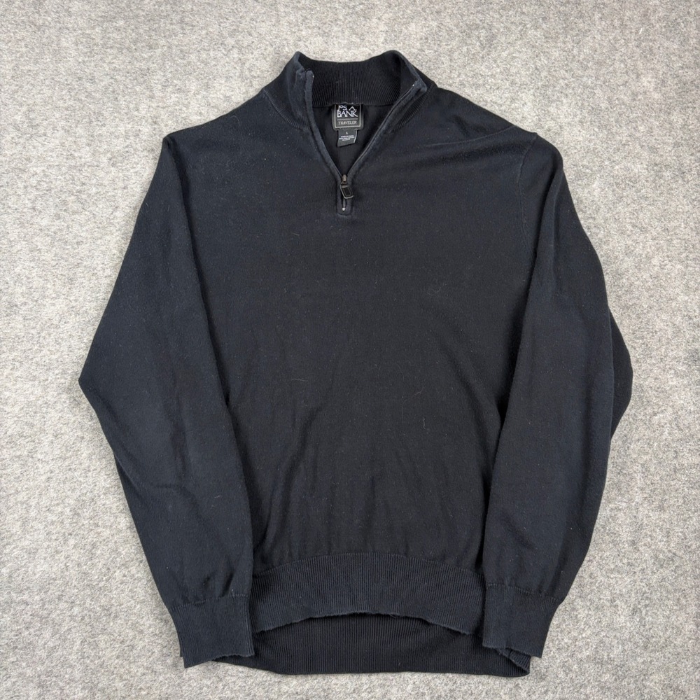 Jos A Bank Traveler Sweater Mens‎ Large Black Quarter Zip Pima Cotton Pullover